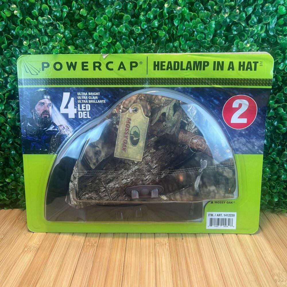New Mossy Oak Country Powercap Headlamp Hat Ultra Bright 2 Pack Camo Black